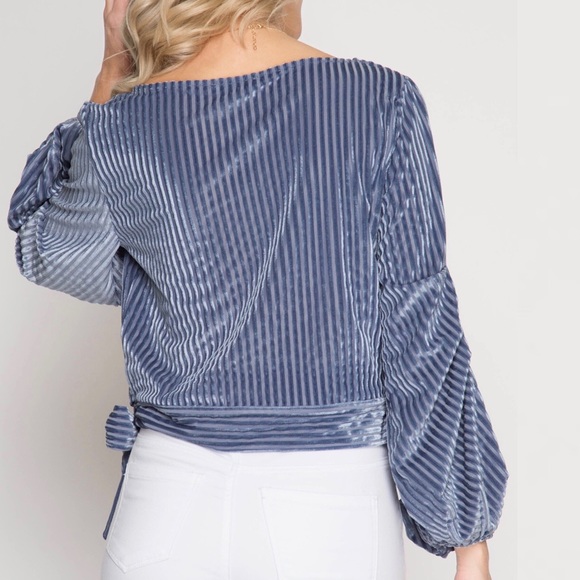 Dusty Blue Velvet Sweater - Picture 5 of 6